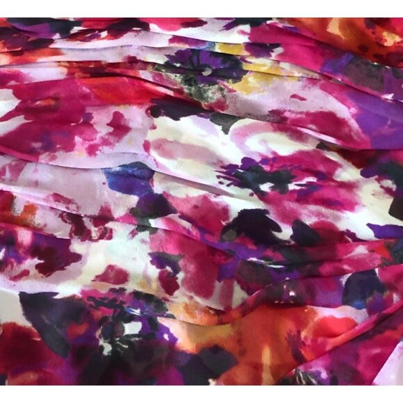 Lauren Ralph Lauren Floral 100% Silk Sleeveless V-Neck Ruched Dress Size 8 - Picture 4 of 8